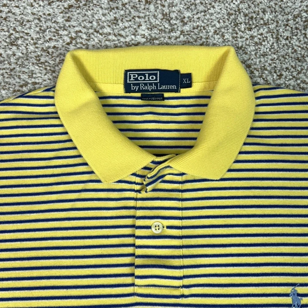 Polo Ralph Lauren Polo Shirt Men XL Yellow Stripe Cotton Pony Logo Casual Preppy